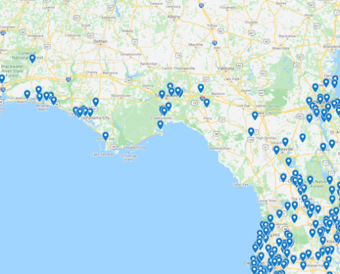 Map of North Florida Region Detailed map showing the North Florida region with cities