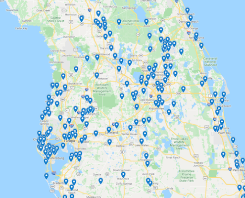 Map of Central Florida Region Detailed map showing the Central Florida region with cities