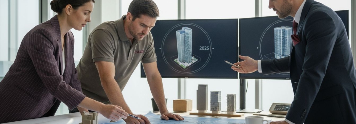 architects reviewing blueprints