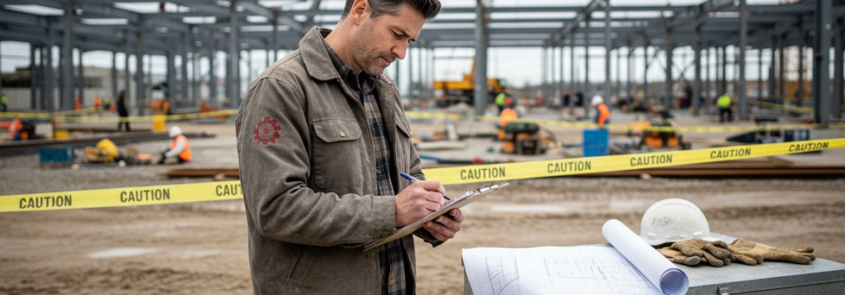 Forensic engineer inspects active construction site