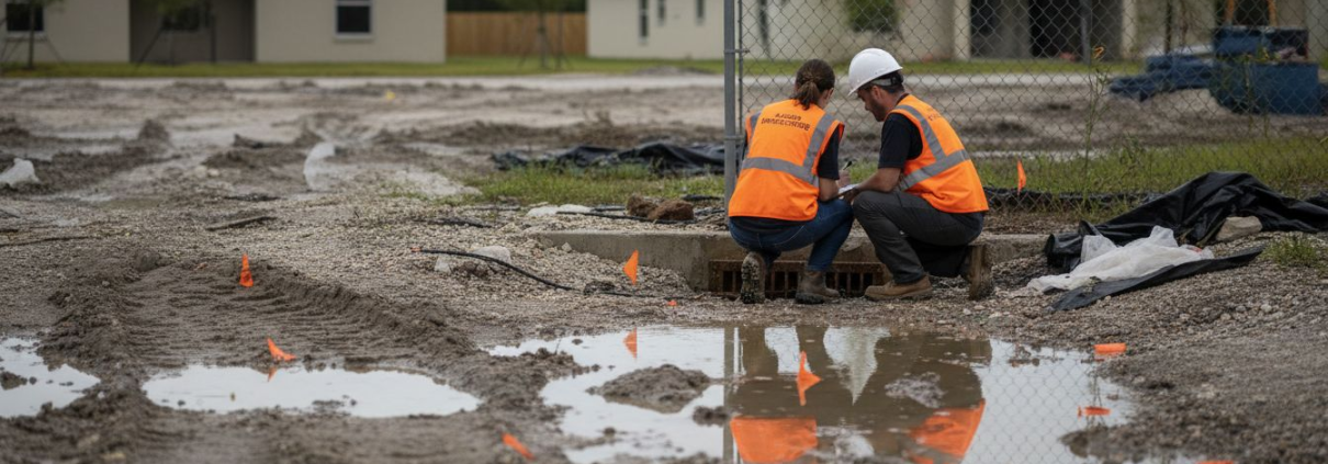 Civil engineers inspecting drainage at Florida site