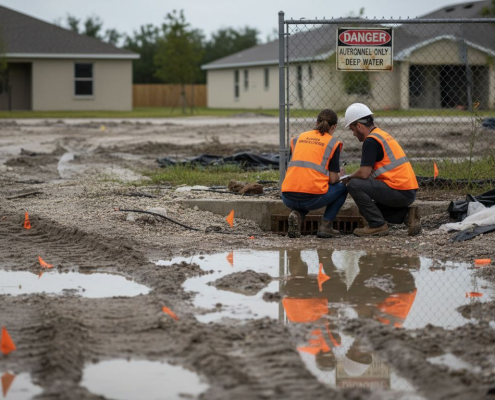 Civil engineers inspecting drainage at Florida site