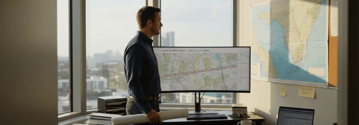 Project manager reviews Florida project blueprints