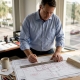 Architect reviewing plans in Florida office setting