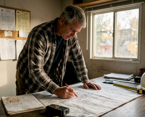 Construction manager revising as-built drawings