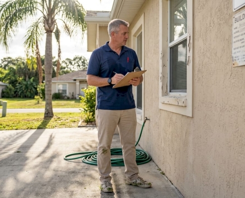 Inspector checking home in Florida neighborhood