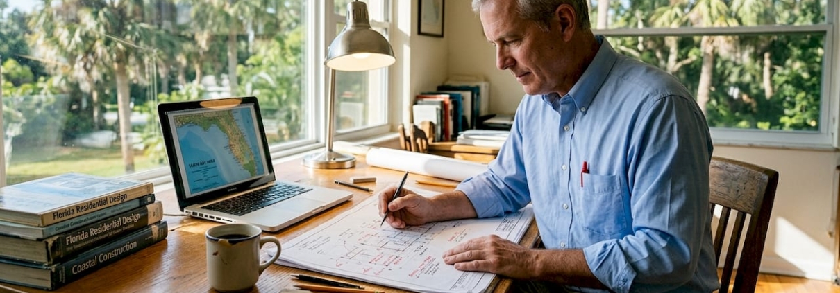 Architect reviewing Florida building plans