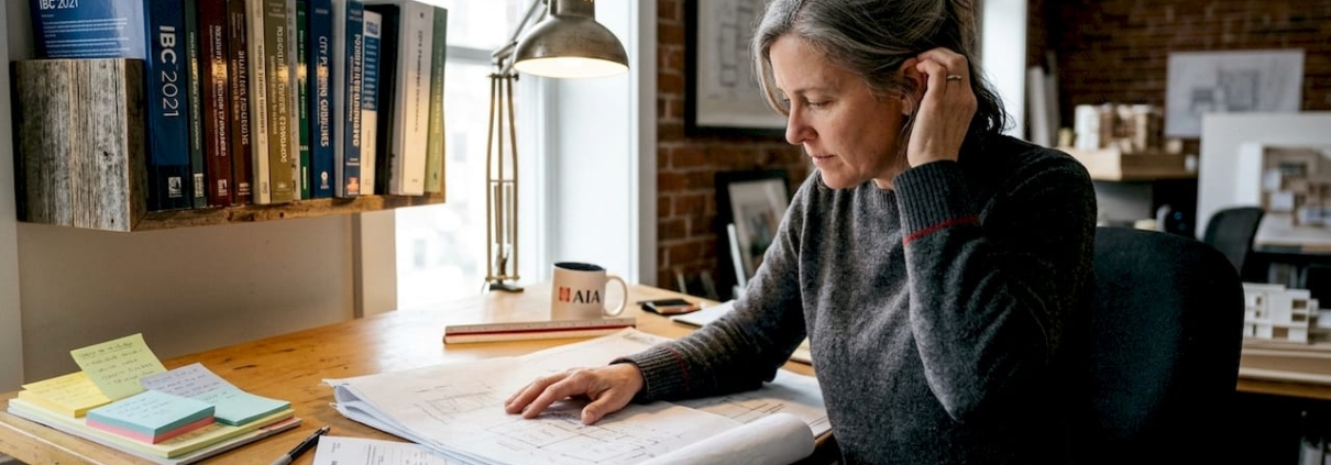 Architect examining Florida building plans