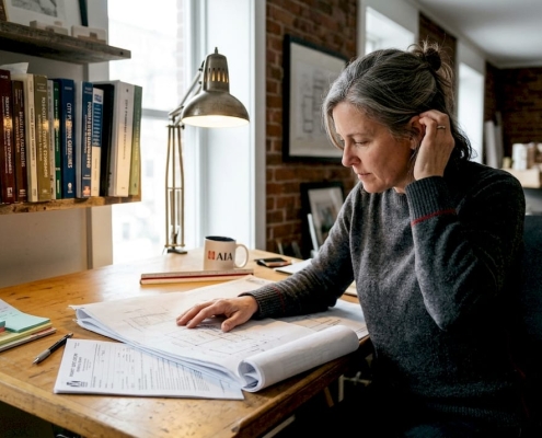 Architect examining Florida building plans